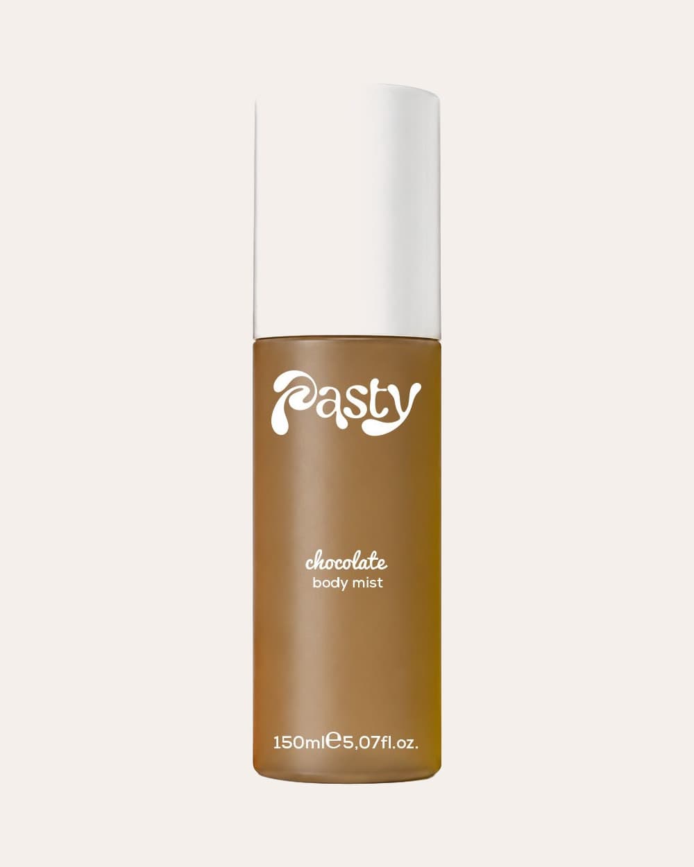 Pasty Chocolate Body Mist, beyaz kapaklı kahverengi şişe